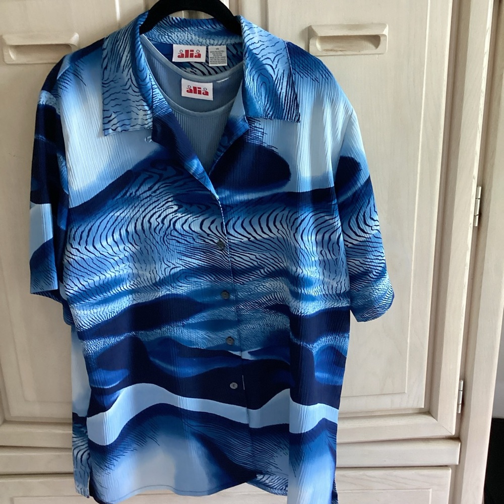 Alia 2 piece blouse set blue wave print